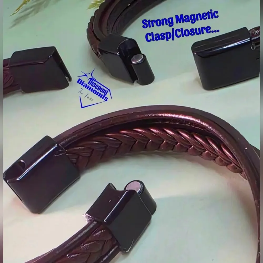 Brown Genuine Braided Brown  Leather Titanium Magnetic…